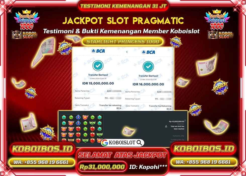BUKTI KEMENANGAN ID Kopohi*** SLOT GACOR STARLIGHT PRINCESS 1000 Rp31.000.000,- LUNAS